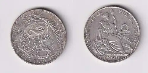 1 Sol Silber Münze Peru 1930 vz (141641)