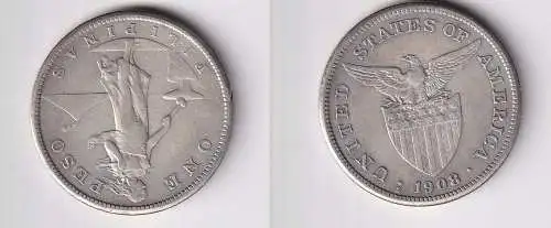 1 Peso Silber Münze Philippinen 1908 United States of America (151369)