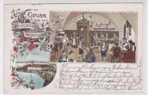 907939 Lithographie Ak Gruss aus dem Bräustübl Tegernsee 1897