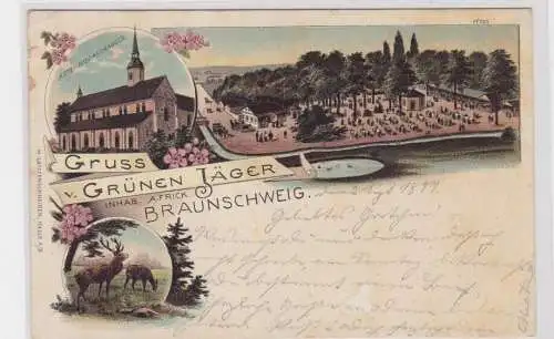 907921 Lithographie Ak Gruss v. grünen Jäger Braunschweig Inh. A. Frick 1897