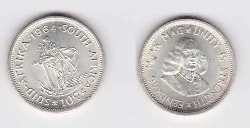 10 Cents Silber Kursmünze Südafrika 1964 vz (166430)