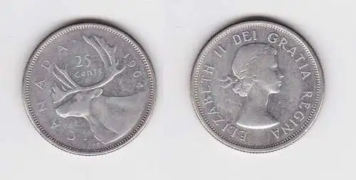 25 Cents Silber Münze Kanada Hirsch, Kopf 1964 f.vz (166497)