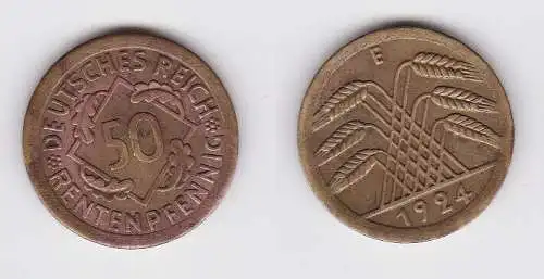 50 Rentenpfennig Messing Münze Weimarer Republik 1924 E Jäger 310 (166714)