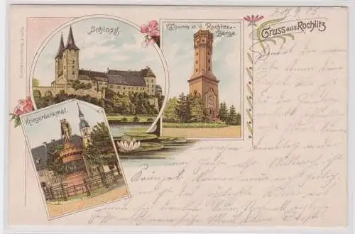 907263 Lithographie Ak Gruss aus Rochlitz - Schloss, Kriegerdenkmal, Thurm 1903