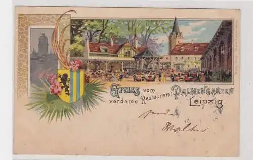 907262 Lithographie Ak Gruss vom vorderen Restaurant Palmengarten Leipzig 1899