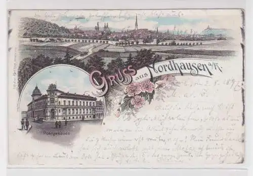 907249 Lithographie Ak Gruss aus Nordhausen - Totale, Postgebäude 1897