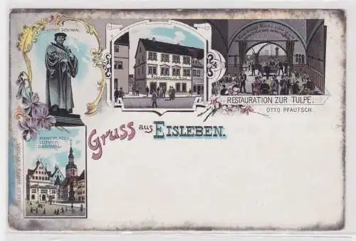 907373 Lithographie Ak Gruss aus Eisleben - Restauration zur Tulpe Otto Pfautsch
