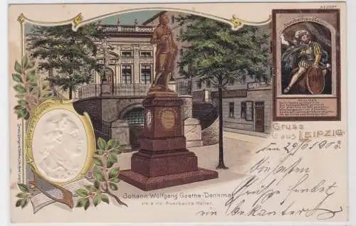 908085 Lithographie Ak Gruss aus Leipzig - Johann Wolfgang Goethe Denkmal 1903