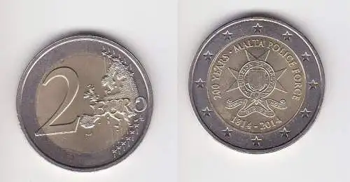 2 Euro Farb Münze Malta 200 Jahre maltesische Polizei 2014 (166504)