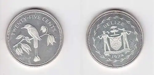25 Cents Silber Münze Belize GREAT CURASSOW BIRD 1974 PP (166555)