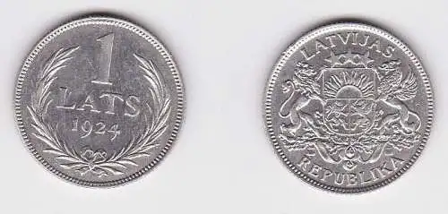 1 Lats Silber Münze Lettland Staatswappen 1924 f.vz (166498)