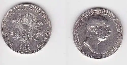 1 Krone Silber Münze Österreich 1908 f.Stgl. (166582)