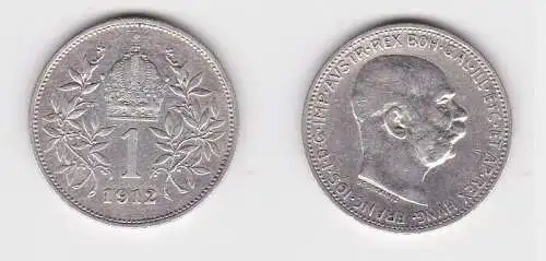 1 Krone Silber Münze Österreich 1912 f.vz (162514)