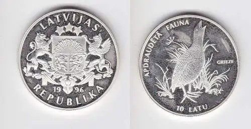 10 Latu Silbermünze Lettland 1996 Wachtelkönig PP (122998)