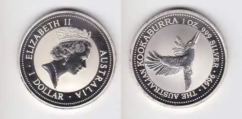 1 Dollar Silbermünze Australien Kookaburra 1996 Stempelglanz (166336)