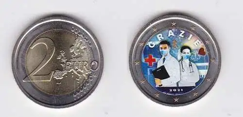 2 Euro Farb Gedenkmünze Italien Grazie, Berufe im Gesundheitswesen 2021 (166435)