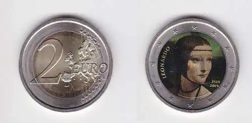 2 Euro Farb Münze Italien 2019 500. Todestag Leonardo da Vinci (166410)