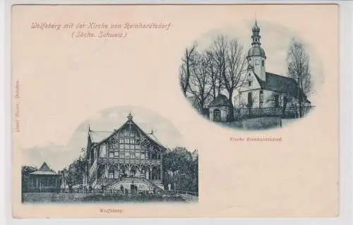 906603 Ak Wolfsberg mit der Kirche von Reinhardtsdorf (Sächs. Schweiz) um 1900