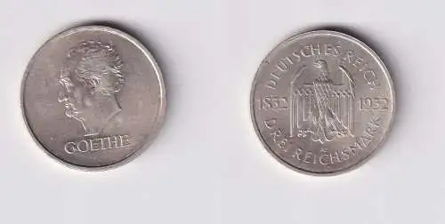 Silber Münze 3 Mark Johann Wolfgang von Goethe 1932 A vz J.350 (165429)