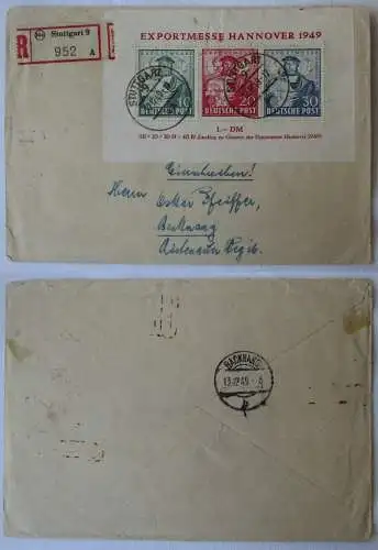 Alliierte Besetzung Exportmesse Hannover 1949 Block 1 auf Brief (77283)