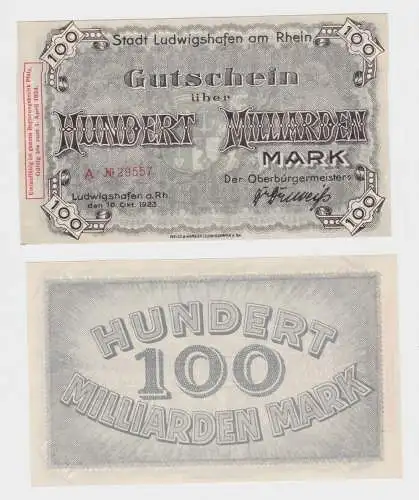 100 Milliarden Mark Banknote Notgeld Stadt Ludwigshafen 10.10.1923 (153732)