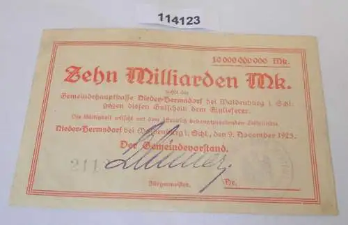 10 Milliarden Mark Banknote Inflation Nieder Hermsdorf bei Waldenburg  (114123)