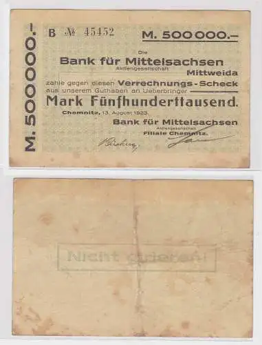 500000 Mark Banknote Bank für Mittelsachsen Mittweida 13.8.1923 (122660)