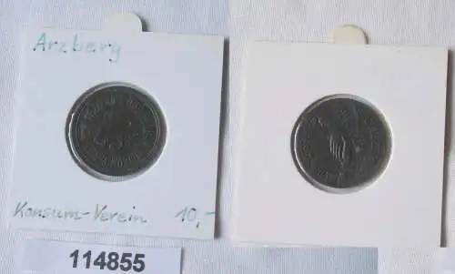 alte Zink Wertmarke 50 Pfennig Arzberg Konsum-Verein um 1920 (114855)
