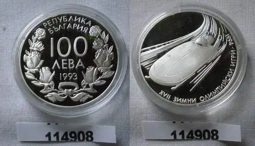 100 Lewa Silber Münze Bulgarien Olympia Lillehammer 1994 Bob 1993 (114908)