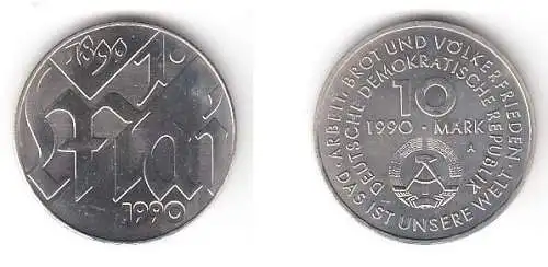 DDR Gedenk Münze 10 Mark 100.Jahre 1.Mai Feiertag 1990 (114557)