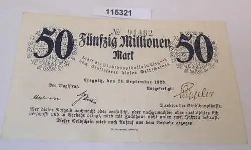 50 Millionen Mark Banknote Notgeld Stadthauptkasse Liegnitz 24.9.1923 (115321)