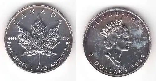 5 Dollar Silber Münze Kanada Meaple Leaf 1999 1 Unze Feinsilber (115360)