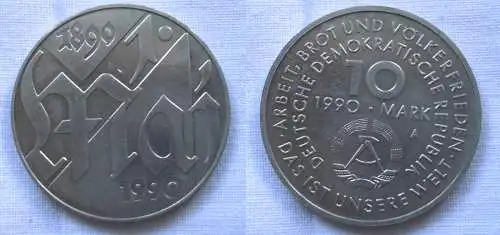DDR Gedenk Münze 10 Mark 100.Jahre 1.Mai Feiertag 1990 (118130)