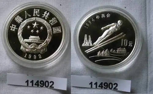 10 Yuan Silber Münze China Winter Olympiade 1994 Lillehammer Skispringen(114902)