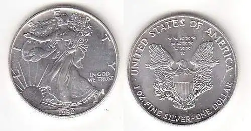 1 Dollar Silber Münze Silver Eagle USA 1990 1 Unze Feinsilber  (115163)