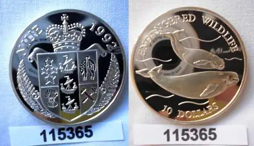 10 Dollar Silber Münze Niue 1992 bedrohte Tierwelt 2 Weisswale (115365)