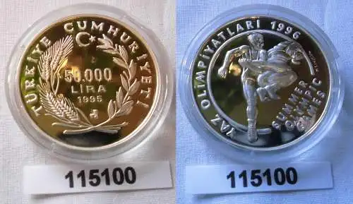 50000 Lira Silber Münze Türkei Olympia 1996 Atlanta Ringer 1995 (115100)