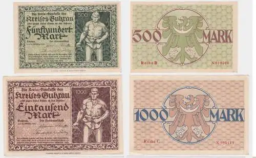 500 & 1000 Mark Banknote Notgeld Kreis Girokasse Guhrau 20.10.1922 (121903)