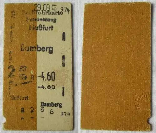 Fahrkarte Personenzug Haßfurt Bamberg 29.09.1974 (143316)