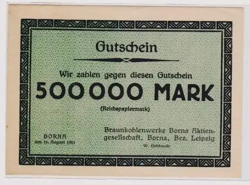 500000 Mark Banknote Braunkohlenwerke Borna 15.8.1923 (120349)