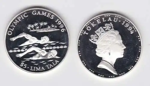 5 Tala Silber Münze Tokelau Olympiade 1996 Atlanta Schwimmer 1994 (141647)