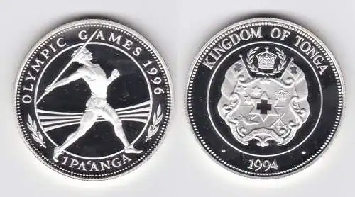 1 Pa´anga Silber Münze Tonga Olympia Atlanta 1996, Speerwerfer 1994 (141242)