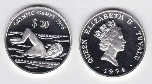 20 Dollar Silber Münze Tuvalu Olympiade 1996 Atlanta Schwimmer 1994 (141248
