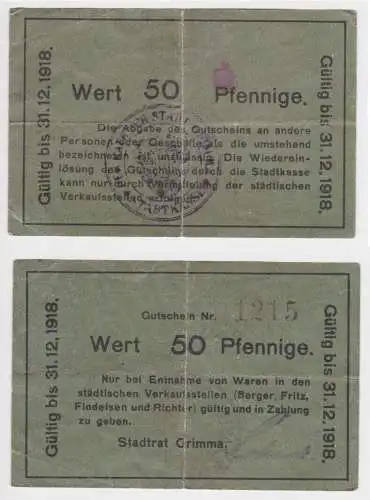 50 Pfennig Banknote Notgeld Stadtrat Grimma 31.12.1918 (151568)