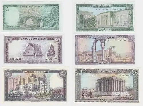 5, 10 & 50 Livres Banknoten Libanon Liban bankfrisch UNC (155022)