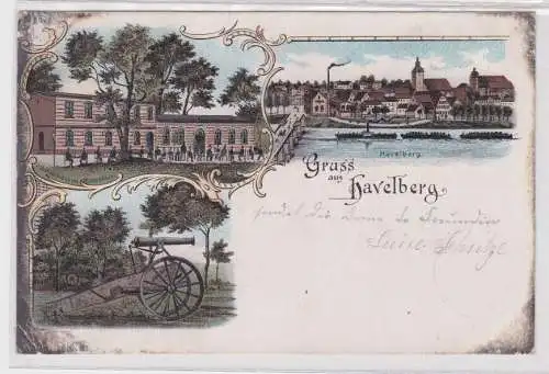 09525 Ak Gruss aus Havelberg - Schützenhaus im Mühlenholz, Kanone, Totale 1901