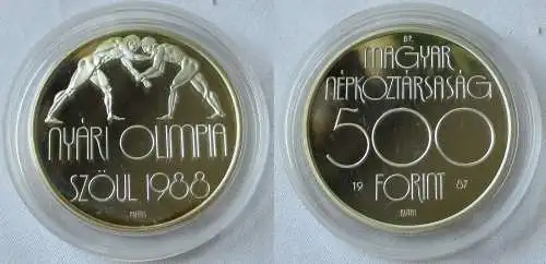 500 Forint Silber Münze Ungarn 1987 Olympiade Seoul antike Ringer (104335)