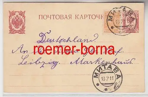 75268 alter Ganzsachen Karte Russland 3 + 1 Kopeken rot nach Leipzig 1911