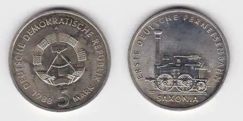 DDR Gedenk Münze 5 Mark erste deutsche Ferneisenbahn Saxonia 1988 Stgl. (122613)