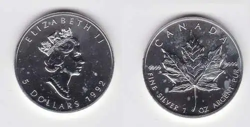 5 Dollar Silber Münze Kanada Meaple Leaf 1992 1 Unze Feinsilber (117112)